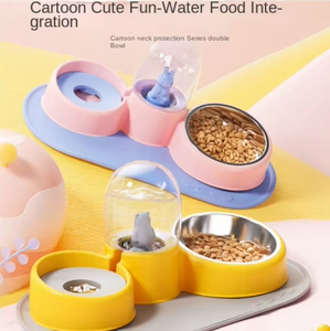 Comedero Doble para Mascotas con Diseño de Gato y Perro de Dibujos Animados, Bebedero Automático Antivuelco, Protección de la Columna Cervical, para <span class=keywords><strong>Camping</strong></span> - Product Image 2
