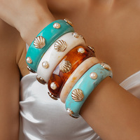 Minimalistische hoogglans parel armband met geometrisch rond hars detail, retro imitatie parel, voor Valentijnsdag