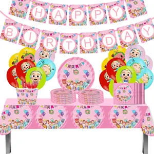 새로운 핑크 멜론 슈퍼 베이비 테마 파티 용품 키즈 생일 파티 칼 세트 종이 접시