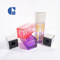 Flacon de parfum de luxe cubique mince avec pulvérisateur, en verre vide, couleur dégradée avec feuille d'or, 50ml 100ml, emballage personnalisé