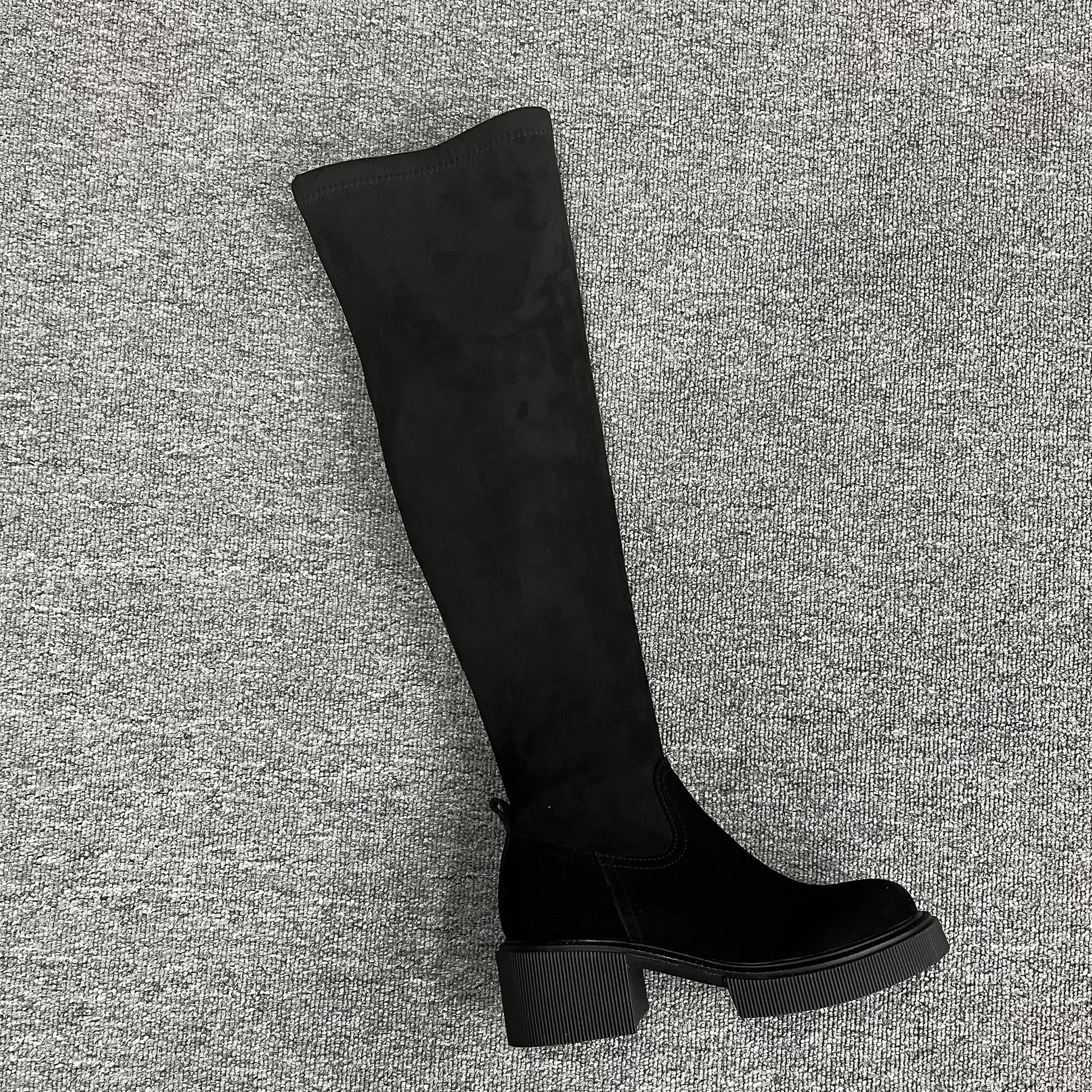 New Fashion Black Winter Women'S Boots Leather Low Heel Women'S Long Knee Long Boots