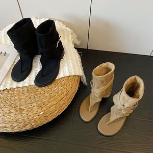 <b>Flat</b> Heel Roman <b>Sandals</b> Women 2026 Summer French Style Toe Clip Retro Pile up Versatile Short Cool Boots - Product Image 3