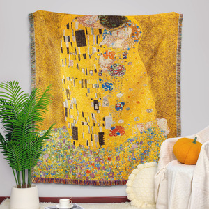 Couverture tissée Jacquard personnalisable de haute qualité tapisserie <span class=keywords><strong>peintures</strong></span> <span class=keywords><strong>célèbres</strong></span> «baiser» et motifs floraux pour la décoration intérieure - Product Image 2
