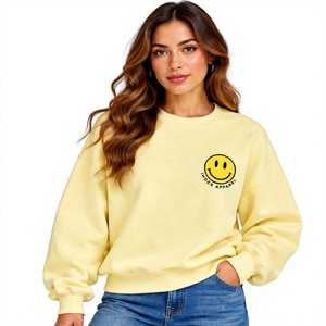 Sudadera Amarilla de Cuello Redondo para Mujer, Marca Index Apparel, Manga Larga, Estampado de Cara Sonriente, 100% Algodón Tejido, Ropa Casual de Otoño - Product Image 1