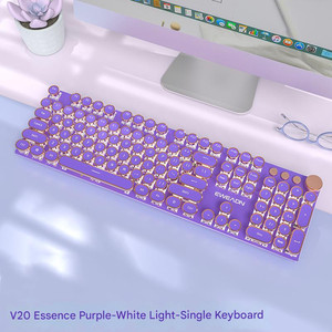 UK Language Version Punk Keycap <strong>Wireless</strong> Typewriter Style Metal Panel <strong>Mechanical</strong> Gaming <strong>Keyboard</strong> Essence Purple White Light - Product Image 2