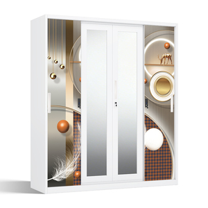 Armario Corredizo con Diseño Estampado, Armario de Acero de 4 Puertas, 1600 mm - Product Image 1