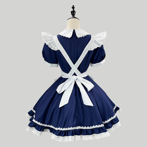 Zixiao Japanese Style Navy Blue Maid Outfit Short Sleeve Lolita Dress Women Cosplay Cafe Uniform - Product Image 3
