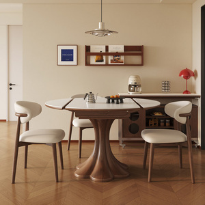 Ensemble de <span class=keywords><strong>table</strong></span> à manger extensible en bois massif de noyer de luxe moderne, design carré à rond pour <span class=keywords><strong>6</strong></span> <span class=keywords><strong>personnes</strong></span> avec base en bois massif - Product Image 6