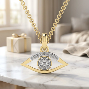 Collier pendentif œil porte-bonheur en or 18 carats plaqué or, diamants naturels taille brillant ronde, bijou religieux unisexe, cadeau - Product Image 1