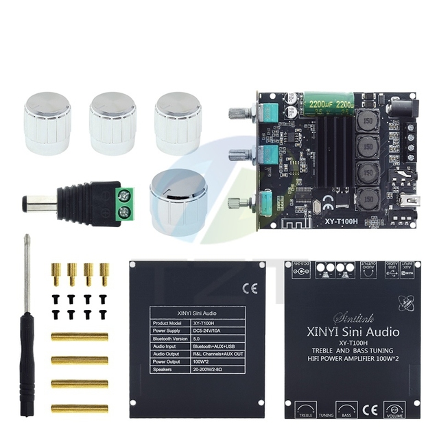100W+100W TPA3116D2 Bluetooth 5.0 Power Subwoofer Audio Amplifier Board Home Theater HIFI Stereo audio amplifier AMP T100H AUX