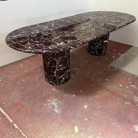 Table à manger ovale moderne en marbre Nero Marquina, base cannelée artistique, mobilier de luxe en pierre, table sur piédestal décorative