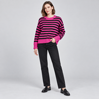Pull tricoté rayé tendance à col ras du cou pour femme, surdimensionné, texturé et duveteux, décontracté, vente en gros OEM ODM personnalisé