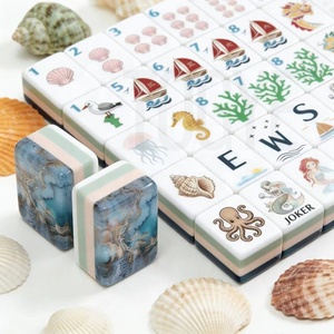 Ocean Mermaid Mahjong Americano de Acrílico de 4 Capas, 160 Piezas, Azul Perla, Golf Miss Christmas, Fichas Talladas de Lujo - Product Image 2