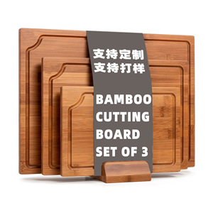 Bamboo Cutting Board <b>Set</b> Of 3 With Juice Groove For Meat Vegetables Fruits Kitchen Use - Product Image 1