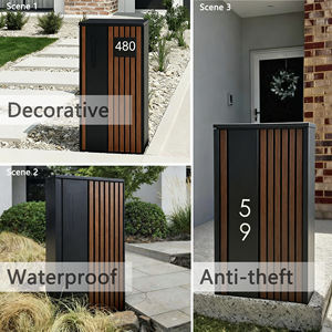 Caixa de Correio de Pilar em Madeira com Acabamento em Grão de Madeira WELDON, Caixa de Entrega de Pacotes Externa em Aço Galvanizado Antifurto - Product Image 3