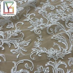 Neues Design Braut schnur Bestickte Pailletten Mesh Spitzens toff Hochwertige Pailletten Stickerei Tüll Spitzens toff für Hochzeits kleid - Product Image 6