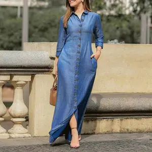 Của phụ nữ denim Dresses OEM jeans từ Trung Quốc nhà máy bông túi cổ điển giản dị Dresses tự nhiên Slim OEM dịch vụ