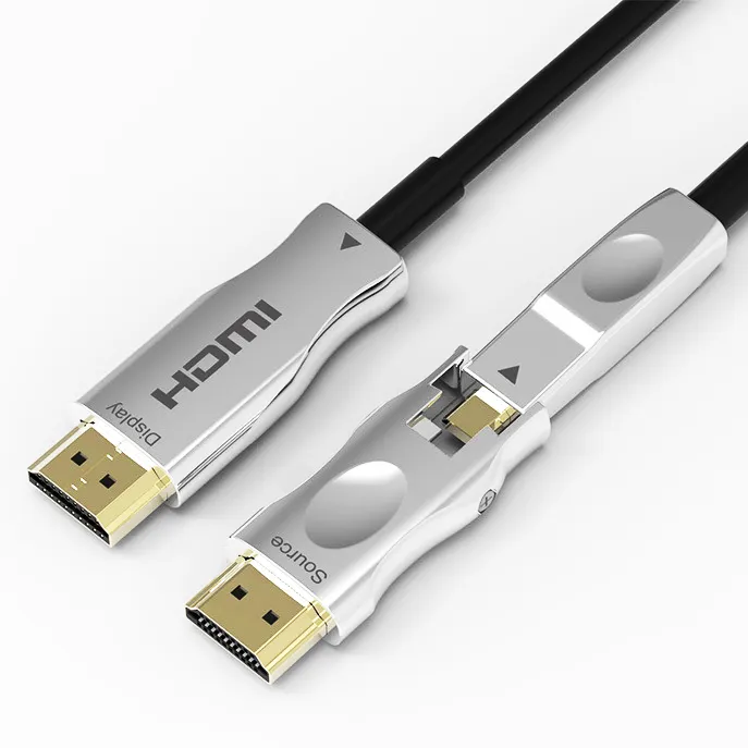 15M 20M 50M 100M Fibra óptica desmontable Activa 4K 60Hz Cable HDMI para instalaciones de pared de monitor con extremos de cabeza desmontables