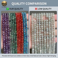 Chaîne de perles rondes micro-facettées 3-4mm en pierres précieuses naturelles : Pierre du Soleil, Quartz Fraise, Amazonite, Grenat – Plus de 10 pierres – Vente en gros pour le bricolage