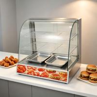 DH-827A Gebogene Glas-Warmhaltevitrine mit 3 Ebenen, Beheizte Auslagevitrine für Burger, Brathähnchen, Gebäck und Warme Speisen