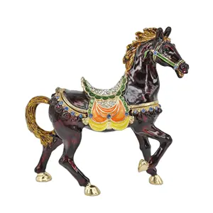 Gouden Antieke Imitatie Metalen Paard Figuur Craft Emaille Trinket Sieraden Doos Voor Home Decoratie Geschenken