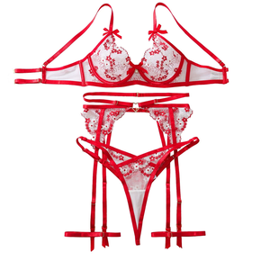 Body de Encaje Bordado en Contraste de Color con Lazo, Rojo, Imprescindible para la Moda, Lencería Sexy para Navidad - Product Image 5