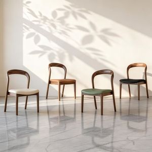 Sedia da Pranzo Moderna in <span class=keywords><strong>Legno</strong></span> Naturale, Telaio Ergonomico Curvo con Seduta in Pelle Confortevole per Uso in <span class=keywords><strong>Cucina</strong></span> - Product Image 4