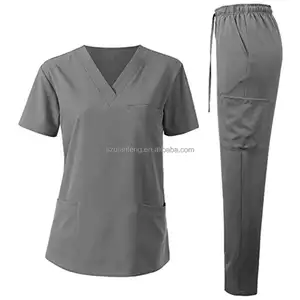 AQTQ uniformes d'hôpital personnalisés en gros femmes grande taille combinaison de gommage uniforme d'hôpital uniforme d'infirmière médicale ensembles de gommage logo personnalisé