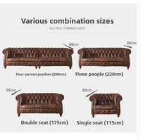 Amerikanischer Retro-Stil Echtes Leder Umweltfreundliches Leder Hotel Gebogenes Braunes Knopfgeheftetes Casual Wohnzimmer Massivholz-Sofa
