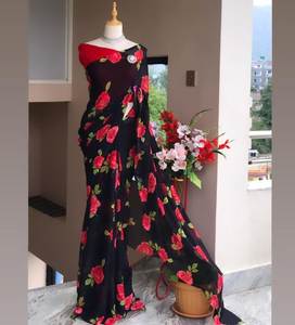 Sari Georgette de tendencia moderna para bodas y ocasiones en la playa - Product Image 4