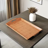 Plateau de service décoratif en bois de bambou avec poignées pour le petit-déjeuner au lit Déjeuner Dîner Apéritif Table basse ottomane