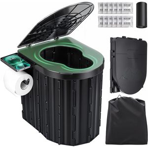 Premium compatto pieghevole WC con coperchio e supporto di carta portatile campeggio vasino per adulti per i viaggi - Product Image 4