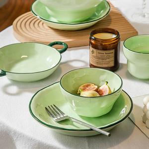 <span class=keywords><strong>Service</strong></span> de table en céramique verte nordique avec bord <span class=keywords><strong>doré</strong></span>, vaisselle de luxe, passe au lave-vaisselle et au micro-ondes, <span class=keywords><strong>service</strong></span> de restaurant - Product Image 3
