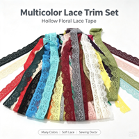 35 Couleurs 2,5 cm Dentelle élastique en nylon tricotée chaîne à motif uni, garniture ajourée simple face, style Europe-Amérique