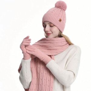 Wholesale Women's Winter Knitted <b>Hat</b> Double-Layer Thickened Fleece-Lined Knit <b>Hat</b> Scarf <b>and</b> <b>Gloves</b> Three-Piece <b>Set</b> Beanies - Product Image 5