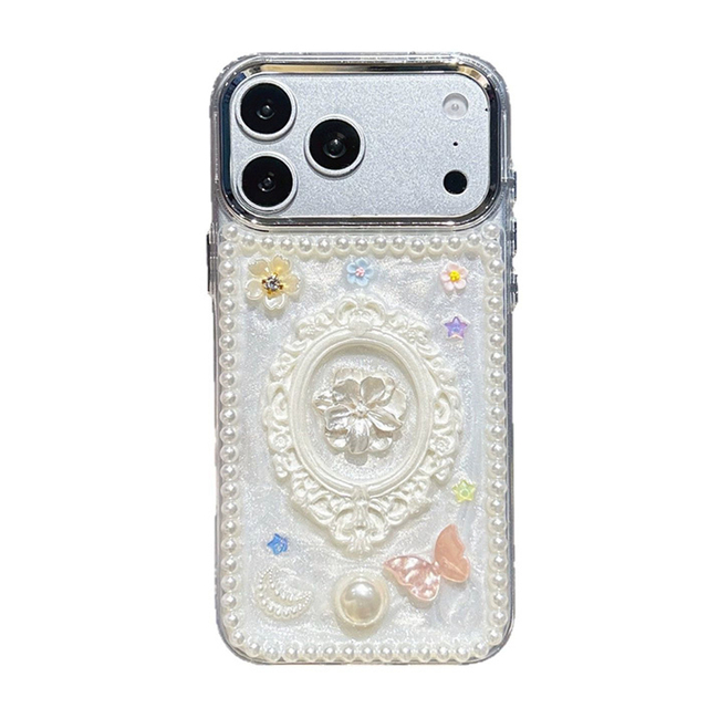 2026 Luxury Vintage 3D Pearl Photo Frame Flower Phone Case for IPhone 17 13 14 15 Pro Max 16 Plus Shockproof Epoxy Back Cover