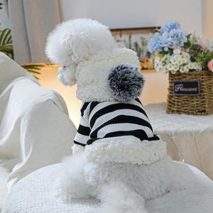 Sudadera con Capucha para Perro <span class=keywords><strong>de</strong></span> Forro Polar a Rayas, Suéter Cálido para Otoño e Invierno con Pompón para <span class=keywords><strong>Perros</strong></span> Pequeños y Gatos, Ropa para Mascotas - Product Image 4