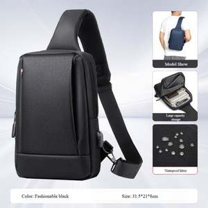 Sac de poitrine imperméable pour homme en gros, sac de messager décontracté unisexe pour l'extérieur, sac de sport de voyage, sac bandoulière avec USB - Product Image 4