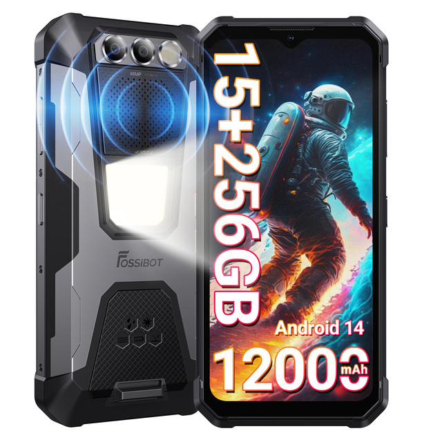 FOSSiBOT F106Pro Rugged Phone 12000mAh Battery 30W Charging 8GB RAM 256GB ROM 48MP Camera Camping Light IP68 Waterproof Celular