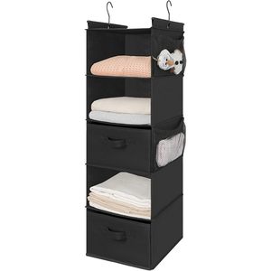 Organisateur de placard suspendu à 5 niveaux, étagère pliable en tissu avec crochets pour le rangement de la chambre à coucher, noir - Product Image 4