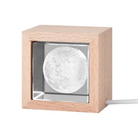 Cube en verre cristal gravé au laser 3D avec motif personnalisable et veilleuse LED en bois pour la décoration intérieure DIY