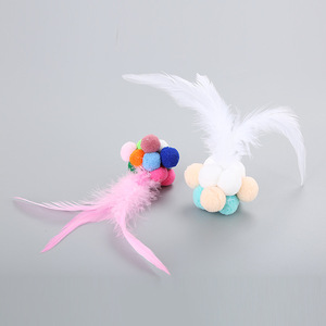 New High Quality Eco-Friendly Luxury Plush Polyester & Feather Cat Toys Tease <b>Stick</b> Elastic Vocal <b>Balls</b> Colorful Rainbow Design - Product Image 3