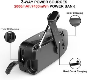 Radio d'urgence solaire à manivelle 6000mAh, radio AM FM NOAA avec alarme SOS, lampe torche LED, chargeur USB pour le camping - Product Image 6