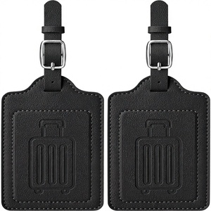 Leather Luggage Tags Thick Durable Letter Easy Identify Privacy Protection Approved Travel Essentials <b>Suitcase</b> 2 Pack Black - Product Image 2