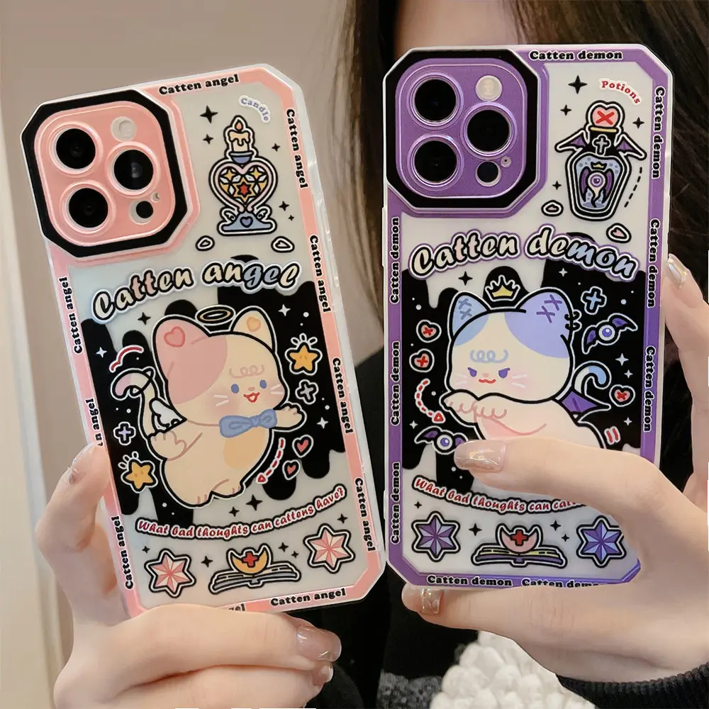 Cartoon Cute Cat Graffiti Case Full Protect Back Cover For iPhone 14 11 Pro Max 12 Pro 13 Pro Xs Max Xr 8 7 Plus Soft Phone Case
