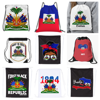 Sac à dos portable en polyester de haute qualité avec cordon de serrage, motif national haïtien personnalisé, idéal pour les sports de plein air - Vente en gros