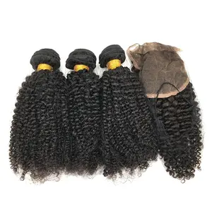 브라질 헤어 클로저 afro kinky curly 4b/4c 몽골어 헤어 위브 번들 폐쇄 3b/3c 캄보디아 헤어 wefts 4a/4b