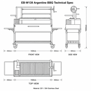Griglia Argentina a Carbone in Acciaio Inox Portatile con Altezza Regolabile a Manovella, Ripiani Laterali, Superficie Antiaderente e Sistema di Sicurezza Antifiamma per BBQ - Product Image 5