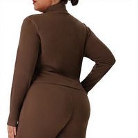 Veste de sport yoga pour femme grande taille, style européen et américain, col montant zippé, amincissante, manches longues, en Spandex/Nylon respirant