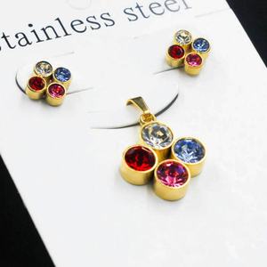 Pendientes de tuerca populares chapados en oro con forma de flor de colores mezclados y circonitas cúbicas de acero inoxidable, set de joyería para mujer - Product Image 1